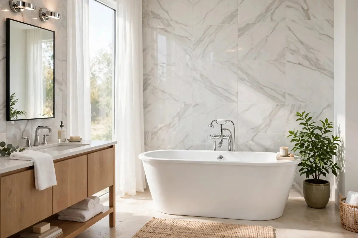 Bright modern bathroom with quality plumbing fixtures in a Roanoke home